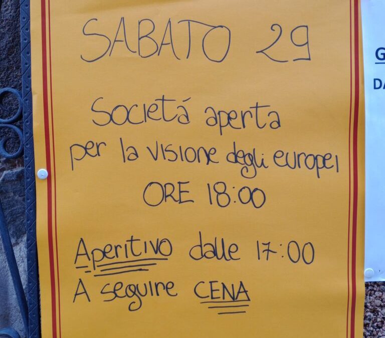 Sabato 29 Giugno Società aperta per visione degli Europei dalle Ore 17 Aperitivo – Ore 18 Partita – a seguire Cena in Società  (prenotazioni da Niccolò 3392550225)