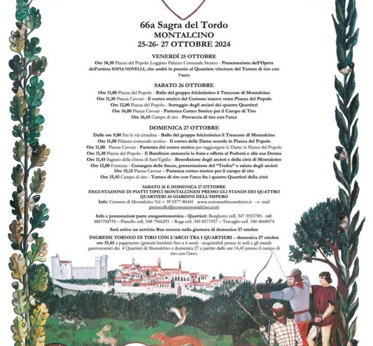 Programma della 66a SAGRA DEL TORDO Montalcino     25-26-27 ottobre 2024