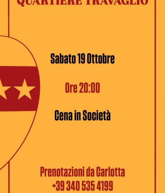 Sabato 19 Ottobre ore 20 CENA IN SOCIETA’ – Prenotazioni da Carlotta (3405354199)