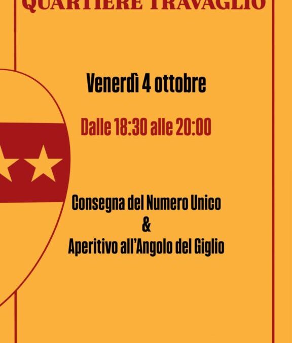 Venerdi 4 ottobre dalle ore 18.30 alle 20.00 Consegna del Numero Unico & Aperitivo all’Angolo del Giglio